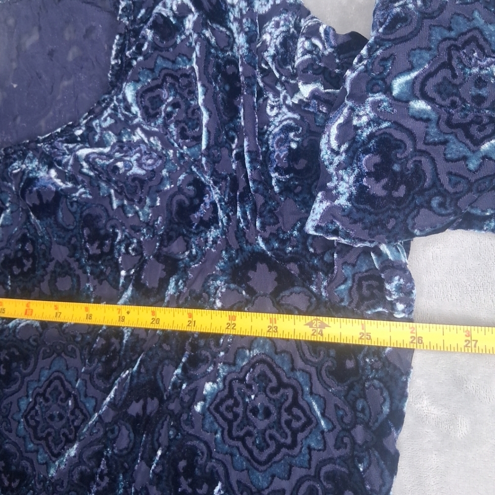 Faded Glory Purple Blue Floral Velvet Blouse 3/4 Sleeve XXL - Picture 14 of 16